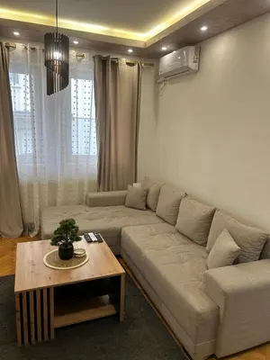 a living room with a couch and a coffee table at Centar stan na dan Ub in Ub