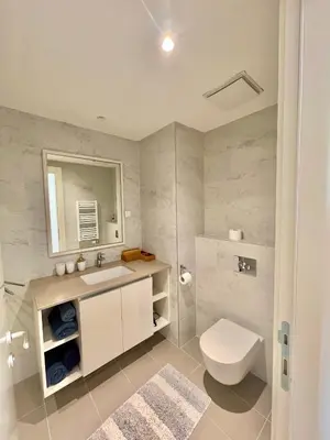 a bathroom with a toilet and a sink and a mirror at Melania in Belgrade