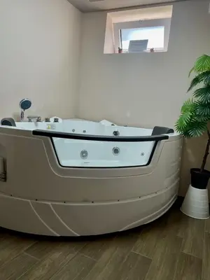 a bath tub in a bathroom with a plant at Jacuzzi Apartman PK Pančevo in Pančevo