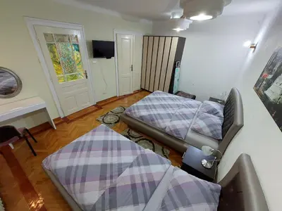 a hospital room with two beds and a window at Bukoleon Apartment in Belgrade