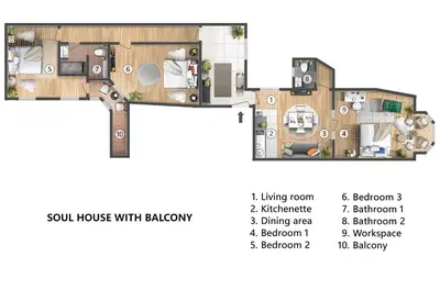 a floor plan of a house with bathroom and bedroom at Soul House 110m2 with Balcony & Foosball Old Town in Belgrade