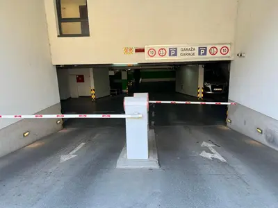 an entrance to a parking garage in a building at mir i harmonija in Belgrade
