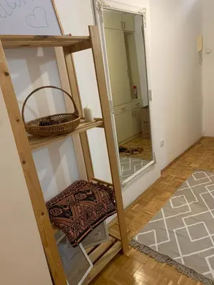 a ladder with a mirror in a room at Urban nest Slavija in Belgrade