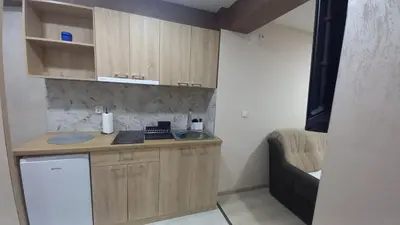 a small kitchen with a counter and a sink at Apartman Masa in Arandjelovac