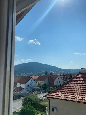 a view from a window of a town with houses at Apartman Masa in Arandjelovac
