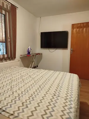 a bedroom with a bed and a flat screen tv at Bukuljska kuća in Arandjelovac