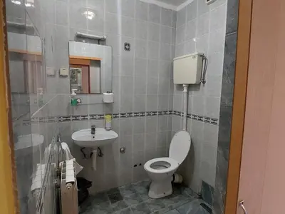 a bathroom with a toilet and a sink at Maja Rooms & Garden in Smederevo