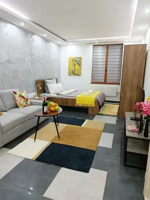 a living room with a couch and a bed at Urban Garden Apartments - Iris in Belgrade