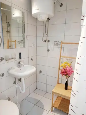 a white bathroom with a sink and a mirror at Urban Garden Apartments - Sunflower in Belgrade