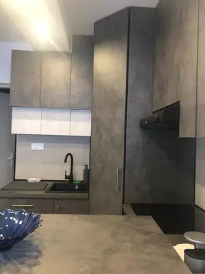 a kitchen with a sink and a counter top at Beograd stan na dan in Novi Beograd