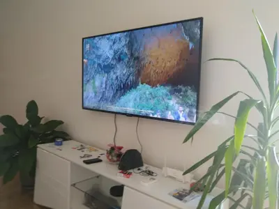 a flat screen tv hanging on a wall at Lava's Lux in Belegiš