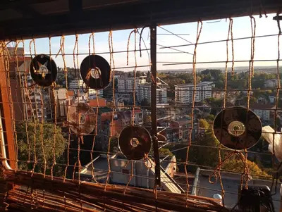 a view of a city from a window at Art studio Banjica in Belgrade