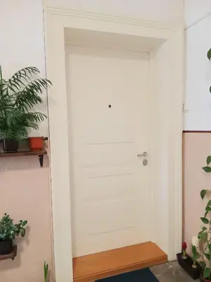 a white door in a room with plants at Luna in Belgrade
