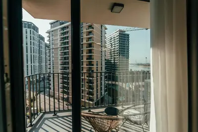 a view of a city skyline from a balcony at BW Symphony Suites in Belgrade