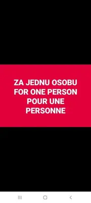 a red and white sign that says zebraoxin for one person per line personnel at Julijana in Belgrade