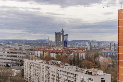 a view of a city with tall buildings at Panorama Novi Beograd in Belgrade