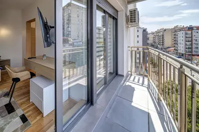 a balcony with a view of a city at Spa King Apartments 3 in Belgrade