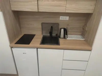 a kitchen with a sink and a microwave at Apartment Hilandarska 2 in Belgrade