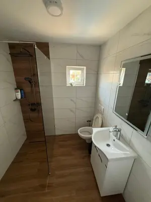 a bathroom with a shower and a toilet and a sink at Carigradski Drum Residence in Radinac