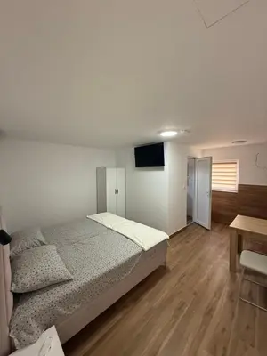 a bedroom with a bed and a tv on the wall at Carigradski Drum Residence in Radinac
