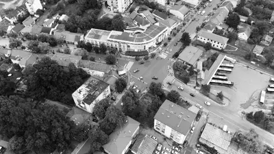 a black and white photo of a city with a street at Apartman 11550 in Lazarevac