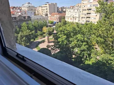 a view of a city from a window at Park Oasis Centerpoint Residence in Belgrade