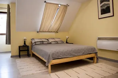 a bedroom with a bed and a window at Elan Apartment in Belgrade