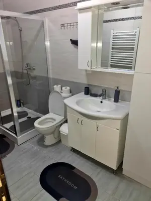 a bathroom with a toilet and a sink and a shower at Fantastic Belgrade Nights II in Belgrade