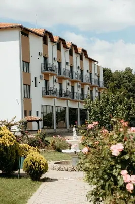 a building with balconies and roses in a garden at Vila Aleksandar in Orašac