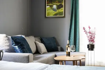 a living room with a couch and a table at Boutique Hotel Aviator in Belgrade