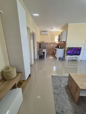 a large living room with a table and a kitchen at Rio Apartmani Ub in Ub