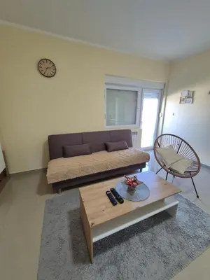 a living room with a couch and a coffee table at Rio Apartmani Ub 2 in Ub
