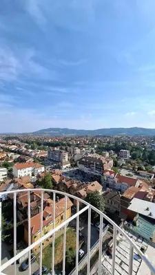 an aerial view of a city with buildings at Apartman Horizont in Arandjelovac