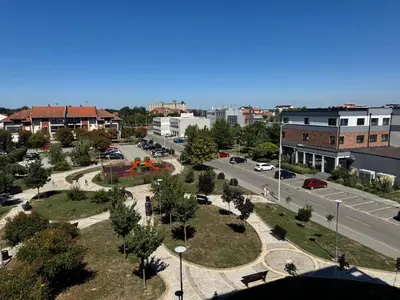 an aerial view of a city with a street at Apartman Mojsilović in Ub