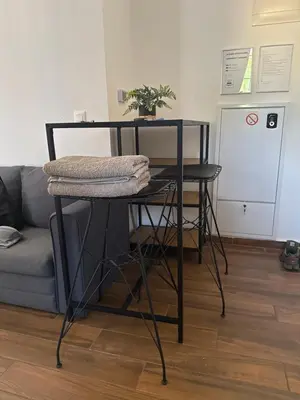 a table with a plant on it next to a couch at Amar3 in Belgrade