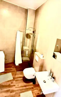 a bathroom with a toilet and a sink and a shower at Amar2 in Belgrade