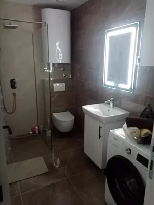 a bathroom with a shower and a toilet and a sink at Apartman P&N Stara Pazova in Stara Pazova