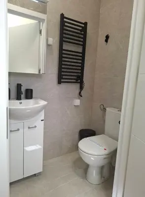 a bathroom with a white toilet and a sink at Burence -m in Železnik