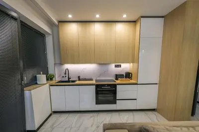 a kitchen with white cabinets and a sink at Villa Cocosinella Belgrade in Surčin