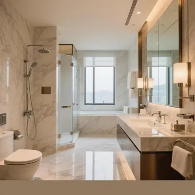 a bathroom with a shower and a toilet and a sink at BG Apartment in Belgrade