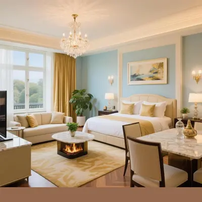 a bedroom with a bed and a living room at BG Apartment in Belgrade