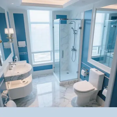 a bathroom with a shower and a toilet and a sink at BG Apartment in Belgrade