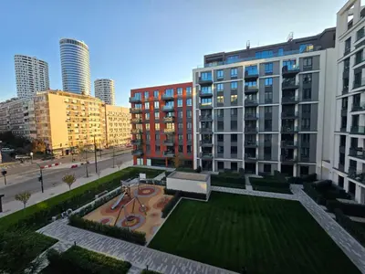 an aerial view of a city with tall buildings at BW Eterna deluxe apartments in Belgrade