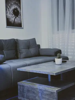 a living room with a couch and a coffee table at Honey apartments in Ledine