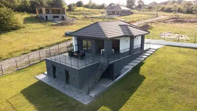 an overhead view of a house in a field at Kosmaj Sunrise in Rogača