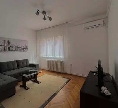 a living room with a couch and a table at msapartman in Surčin