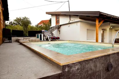a swimming pool in the backyard of a house at Kuca na dan - DIKAN in Ba°evac