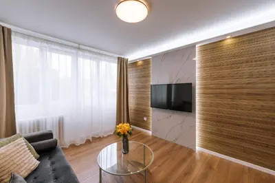 a living room with a couch and a tv at Marshal Autokomanda in Belgrade