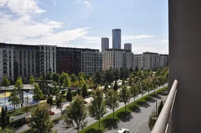 a view of a city street with trees and buildings at BW Studio Oasis! Garage, Terrace, Kula&Galerija! in Belgrade