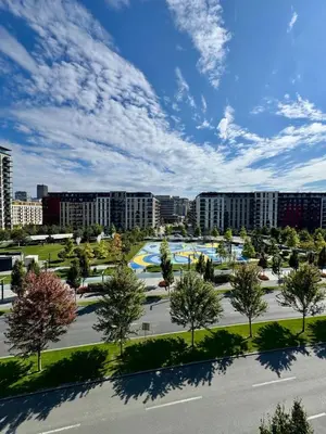 a view of a park with trees and buildings at BW Studio Oasis! Garage, Terrace, Kula&Galerija! in Belgrade